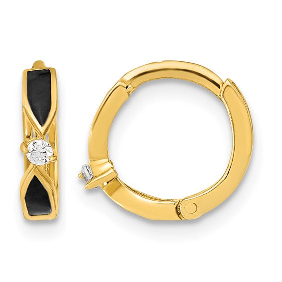 14K polished black onyx hoop earrings, QGold XY1261