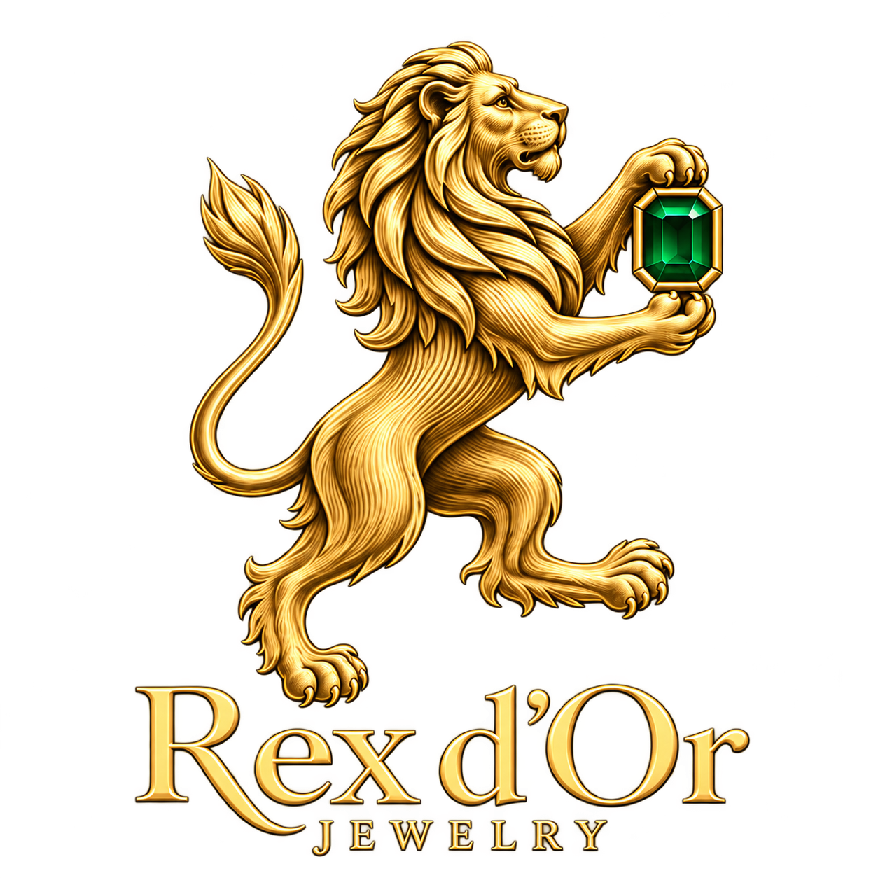 Rex d’Or Jewelry — golden lion holding an emerald