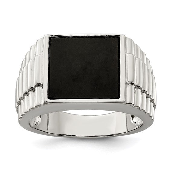 Sterling Silver Ripple Onyx Ring