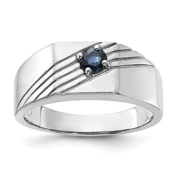 Sterling Silver Dark Blue Sapphire Signet Ring
