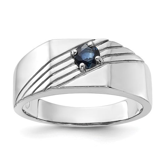 Sterling Silver Dark Blue Sapphire Signet Ring